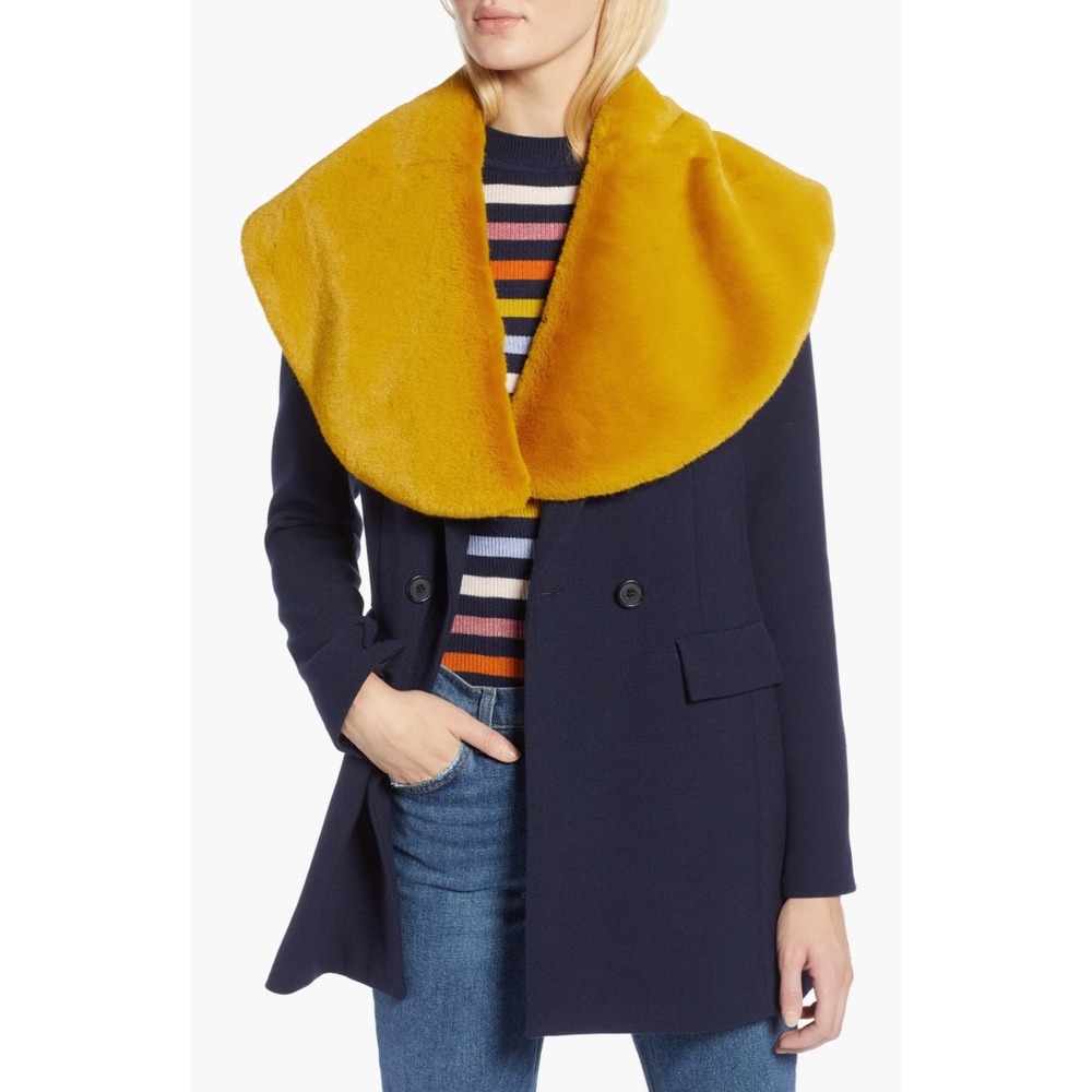 NWT Halogen Atlantic-Pacific Faux Fur Stole Collar‎ Wrap Olive Palm